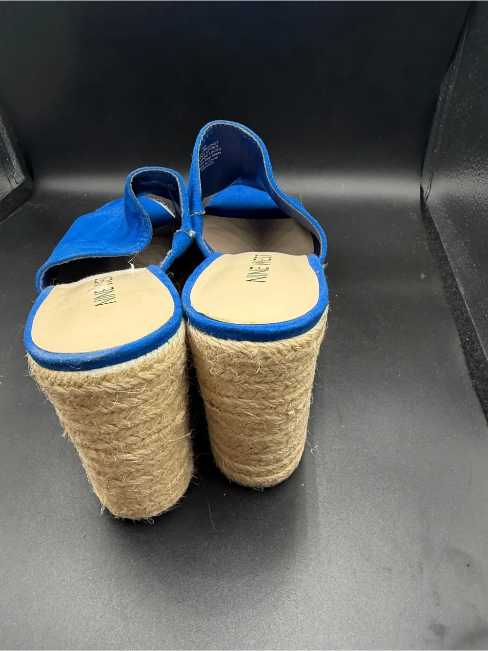 Nine West Blue Suede Espadrille Platform Mules